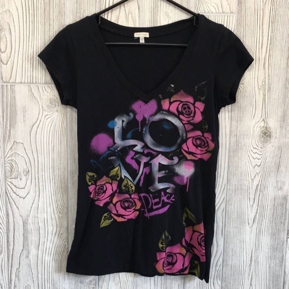 Love Peace Black T-Shirt Womens Small
